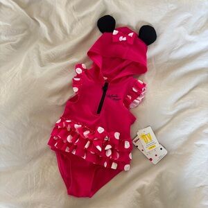 Disney Baby Minnie Mouse Hot Pink Ruffle Hooded Swimsuit NWT 6-9 month